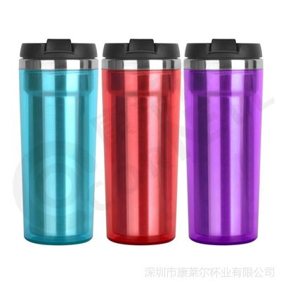 2018新款內(nèi)鋼外塑隨行杯420ml雙層防漏不銹鋼隨行杯低價(jià)促銷水杯